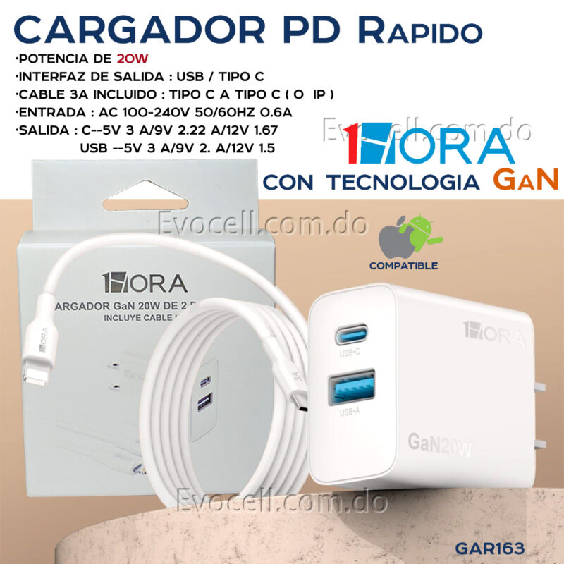 Cargador Rapido 20w Doble GaN 1Hora